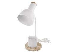 EMOS - Lámpara de mesa LED POPPY con soporte para bolígrafo, rosca E27 - Elegante lámpara de lectura de metal con pie de madera - Cable de alimentación de 1,5 m con interruptor y enchufe europeo - Sin