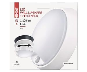 EMOS Lámpara LED de pared y techo con sensor de movimiento, redonda, IP54, impermeable, 14 W, para balcón, sótano, garaje, exterior, 1000 lm, blanco neutro 4000 K, diámetro 21,5 cm, ZM3231