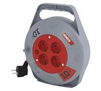 EMOS - Mini enrollador de Cable de 10 m - 4 enchufes Schuko - 230 V, 10 A, 2300 W - Aislamiento de PVC - H05VV-F3G 1,0 mm2 - con Interruptor térmico - IP20 para Interiores