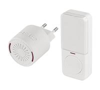 EMOS Mini timbre y botón de 10 melodías, alcance de 150 m, 5 niveles de volumen (0-85 dB), timbre blanco en miniatura, botón impermeable con pilas, botón adicional disponible
