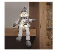 EMOS Muñeco de Nieve LED con 6 ledes, decoración navideña de muñeco de Nieve Sentado con Chaleco y Gorro de Punta, Figura de Invierno iluminada con Patas Colgantes, 21 x 31 cm, Color Blanco cálido,