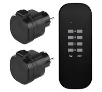 EMOS P0068 Juego inalámbricos, 2 enchufes Schuko para Exteriores + 1 Mando a Distancia, IP44 a Prueba de Salpicaduras, Alcance de 30 m, 3000 W, 250 V, Negro