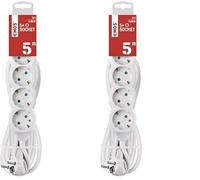 Emos P0525R Cable alargador-Regleta con 5 enchufes, 5 m, 3x1,5 mm2, Blanco, Bloqueo de Seguridad para niños (Paquete de 2)