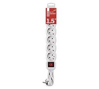 Emos P1621R Regleta de 6 enchufes con Interruptor, Cable m, Color Blanco, enchufes giratorios de 45°, sección Transversal de 1,5 mm², Enchufe múltiple con protección para niños, IP20 para Interiores