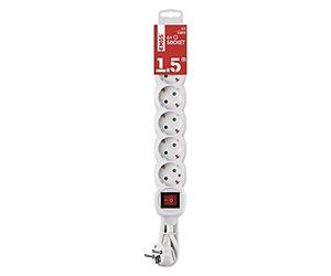 Emos P1621R Regleta de 6 enchufes con Interruptor, Cable m, Color Blanco, enchufes giratorios de 45°, sección Transversal de 1,5 mm², Enchufe múltiple con protección para niños, IP20 para Interiores