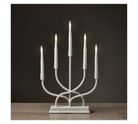 EMOS Portavelas LED de Metal, clásico, Soporte de Metal con 5 Velas LED, Color Blanco, Funciona con 2 Pilas AA, para Interiores, IP20, función de Temporizador de 6/18 h, 40 x 26 cm