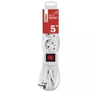 EMOS Regleta Alargadera con Interruptor, Conductor H05VV-F3G de 1.5 mm², SCHUKO, Blanco - 3 Tomas - Cable de 5m