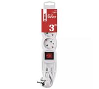 EMOS Regleta Alargadera con Interruptor, Conductor H05VV-F3G de 1.5 mm², SCHUKO, Blanco - 3 Tomas - Cable de 3m