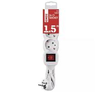 EMOS - Regleta de 3 enchufes de 1,5 m con Interruptor - 3 Tomas Schuko giran 45° - 250 V, 16 A, 3680 W - Aislamiento PVC - H05VV-F3G 1,5 mm2 - Mayor protección táctil - IP20 para Interiores - Blanco
