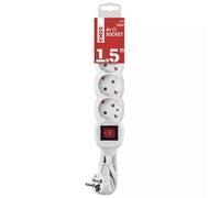 EMOS Regleta Alargadera con Interruptor, Conductor H05VV-F3G de 1.5 mm², SCHUKO, Blanco - 4 Tomas - Cable de 1,5m