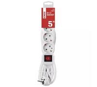 EMOS Regleta Alargadera con Interruptor, Conductor H05VV-F3G de 1.5 mm², SCHUKO, Blanco - 4 Tomas - Cable de 5m
