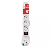 EMOS Regleta Alargadera con Interruptor, Conductor H05VV-F3G de 1.5 mm², SCHUKO, Blanco - 5 Tomas - Cable de 5m