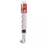 EMOS - Regleta de 5 enchufes de 1,5 m con Interruptor - 5 Tomas Schuko girado 45° - 250 V, 16 A, 3680 W - Aislamiento PVC - H05VV-F3G 1,5 mm2 - Mayor protección táctil - IP20 para Interiores - Blanco