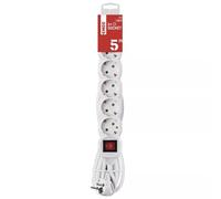 EMOS Regleta Alargadera con Interruptor, Conductor H05VV-F3G de 1.5 mm², SCHUKO, Blanco - 6 Tomas - Cable de 5m