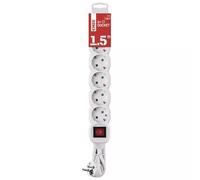Emos P1621R Regleta de 6 enchufes con Interruptor, Cable m, Color Blanco, enchufes giratorios de 45°, sección Transversal de 1,5 mm², Enchufe múltiple con protección para niños, IP20 para Interiores
