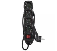 EMOS Regleta Alargadera con Interruptor, Conductor H05VV-F3G de 1.5 mm², SCHUKO, Negro - 4 Tomas - Cable de 1,5m