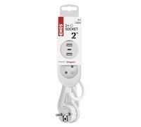 EMOS Regleta con USB, 2 enchufes múltiples y 3 Puertos USB, Cable de extensión de 2 Metros, 2 Puertos USB-A + 1 Puerto USB-C, Corriente de Carga máxima de 3,4 A, Mayor protección táctil, IP20 para