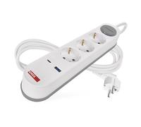 EMOS - Regleta de 3 enchufes con Carga rápida USB, Cable de 2 m - Enchufe múltiple con Interruptor para Interiores - Apto para Montaje en Pared - 3 Tomas de Corriente, 1 USB C, 1 USB A - Blanco