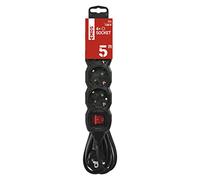 EMOS - Regleta de 4 enchufes de 5m - con interruptor - 4 enchufes Schuko girado 45° - 250 V, 16 A, 3680 W - Aislamiento PVC - H05VV-F3G 1,5 mm2 - Mayor protección táctil - IP20 para interiores - negro