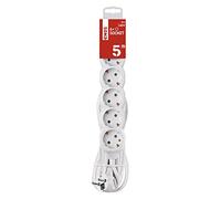 EMOS - Regleta de 6 enchufes de 5m - 6 enchufes Schuko girado 45° - 250 V, 16 A, 3680 W - Aislamiento PVC H05VV-F3G 1,5 mm2 - Mayor protección táctil - IP20 para Interiores - Blanco