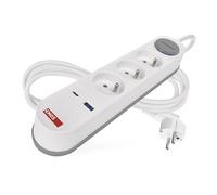 EMOS - Regleta Francesa de 3 enchufes con Carga rápida USB, con Interruptor y Cable de 2 m de 1,5 mm2 - Apto para Montaje en Pared - IP20 para Interiores - Blanco - Tipo francés