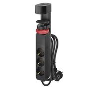 EMOS Regleta Vertical de 3 enchufes con 2 Puertos USB-A y 1 Puerto USB-C, Carga rápida USB, Enchufe múltiple con Abrazadera de Mesa e Interruptor, Cable de 1,5 m de 1,5 mm², Mayor protección táctil,