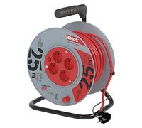 EMOS - Tambor para cable de 25 m - 4 enchufes Schuko - 230 V, 16 A, 3680 W - Aislamiento de PVC - H05VV-F3G 1,5 mm2 - Protección contra sobrecalentamiento - IP20 para interiores