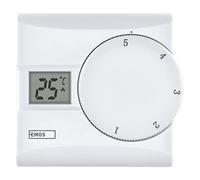 EMOS termostato Digital LCD Manual, con Cable, 5-30 °C, calefacción/refrigeración, fácil Uso, Montaje en Superficie, Pilas Incluidas, Blanco