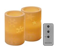 EMOS Velas de cera LED vintage con motivos invernales, 2 unidades, temporizador de 6 horas, luz blanca cálida, funciona con pilas (2 pilas AA cada una), con mando a distancia (1 CR2032), vida útil de
