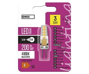 Emos zq8621 a + +, LED la bombilla Classic JC, Blanco Neutro, cristal, 2 W, G4, transparente, 1,6 x 5,1 cm