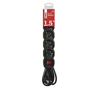Emosx PC1521R - Regleta de 5 enchufes con Interruptor, Cable m, Color Negro, enchufes giratorios de 45°, sección Transversal 1,5 mm², Enchufe múltiple con protección para niños, IP20 para Interiores