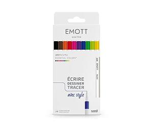 Emott Uni Ball Uni Mitsubishi Pencil Essential Colors - 10 rotuladores, para escribir, dibujar y trazar, punta de 0,4 mm, azul, rojo, verde, rosa, fucsia, marrón, naranja, negro, amarillo, verde claro