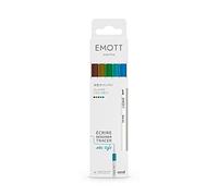 Emott Uni Ball Uni Mitsubishi Pencil Island Colors - Paquete de 5 rotuladores, para escribir, dibujar y trazar con estilo, punta fina, 0,4 mm, Verde, azul cielo, azul turquesa, amarillo oscuro, marrón