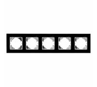 Empotrable de cristal negro con marco, 5 elementos, horizontal; ideal para iluminación moderna y control de dispositivos eléctricos.