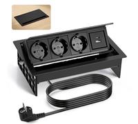 Empotrable Enchufe Mesa, 3 Tomas, Regleta Empotrable con 1 USB-C 1 USB-A, Multipresa Mesa en Aluminio, Cable de Alimentación 2m, 20W USB, para Oficina, Sala de Juegos, Sala Reuniones, Cocina 2500W