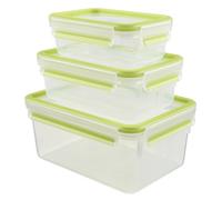 Emsa Recipiente plástico 515585 – Pack de 3 unidades, rectangular transparente y verde