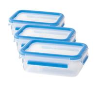 Emsa Clip & Close Conservador Hermético de Plástico Rectangular de 0.55 L (16.3 x 11.3 x 5.8 cm), Transparente y Azul (Paquete de 3)