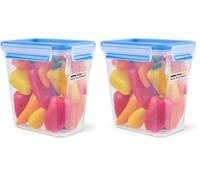 Emsa Clip & Close Conservador Hermético de Plástico Rectangular de 1,5 L, Transparente y Azul (Paquete de 2)