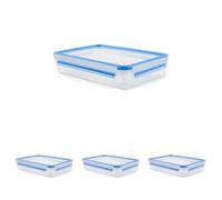 Emsa Clip & Close Conservador Hermético de Plástico Rectangular, Transparente y Azul, 1.65 L (26.5 x 19.8 x 6.5 cm) (Paquete de 4)