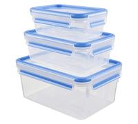 Emsa Recipientes Clip&Close 508566 – Set 3 piezas rectangulares hermético transparente/azul 0,5/1/2,3 L