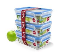 Emsa Clip&Close Conservadores herméticos Set de 3 x 1L rectangulares, Baby care, transparente y azul