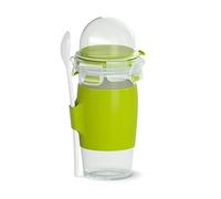 Emsa Clip & Go yogur - Recipiente hermético para yogur de 0,45 L, sin riesgos de fugas ni derrames, tapa extraíble para muesli, frutos secos, agarre reforzado, incluye cuchara, certificado "Baby Care"