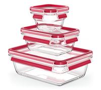 Emsa N10508 Set 3 Recipientes Clip & Close en Vidrio 0,18/0,45/1,3 L, Herméticos, Aptos Congelador, Horno y Microondas