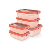 EMSA oneClick, recipiente para almacenar alimentos, un clic, abrir y cerrar sin esfuerzo, 2 veces más frescos, 100% hermético, apilables, set 5 piezas naranja, 2x 0,50L, 2x 1,20L, 1x 2,30L, N1230900