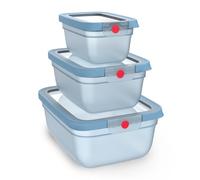 EMSA oneClick, Recipiente para almacenar Alimentos, un Clic, Abrir y Cerrar sin Esfuerzo, 2 Veces más Frescos, 100% hermético, apilables, Set de 3 Piezas Azul, 1x 0,75L, 1x 1,50L, 1x 3,0L, N1231400