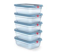 EMSA oneClick, Recipiente para almacenar Alimentos, un Clic, Abrir y Cerrar sin Esfuerzo, 2 Veces más Frescos, 100% hermético, apilables, Set de 5 Piezas Azul, 5X 1,20L, N1231200