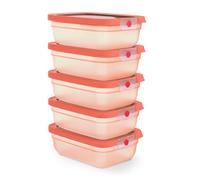 EMSA oneClick, Recipiente para almacenar Alimentos, un Clic, Abrir y Cerrar sin Esfuerzo, 2 Veces más Frescos, 100% hermético, apilables, Set de 5 Piezas Naranja, 5X 1,20L, N1231200