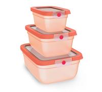 EMSA oneClick, recipiente para almacenar alimentos, un clic, abrir y cerrar sin esfuerzo, 2 veces más frescos, 100% hermético, apilables, set de 3 piezas naranja, 1x 0,75L, 1x 1,50L, 1x 3,0L, N1231400
