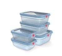 EMSA oneClick, recipiente para almacenar alimentos, un clic, abrir y cerrar sin esfuerzo, 2 veces más frescos, 100% hermético, apilables, set de 5 piezas azul, 2x 0,50L, 2x 1,20L, 1x 2,30L, N1230900