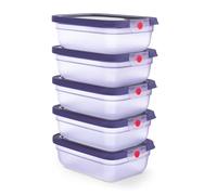 EMSA oneClick, recipiente para almacenar alimentos, un clic, abrir y cerrar sin esfuerzo, 2 veces más frescos, 100% hermético, apilables, set de 5 piezas violeta, 5x 1,20L, N1231200